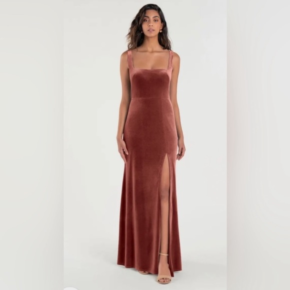 Jenny Yoo Dresses & Skirts - Jenny Yoo Velvet Bridesmaid Maxi Dress Mara English Rose Square Neck Slit Size 4